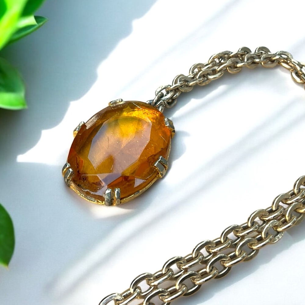 🌺Large Vintage Art Deco Amber Glass Necklace